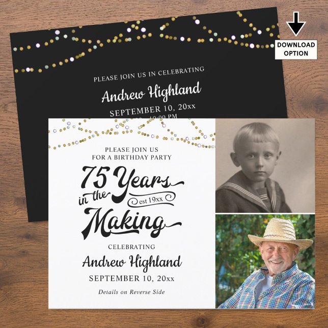 Convites 75.º aniversário 75 ANOS NO FAZER Negro Dourado (Criador carregado)