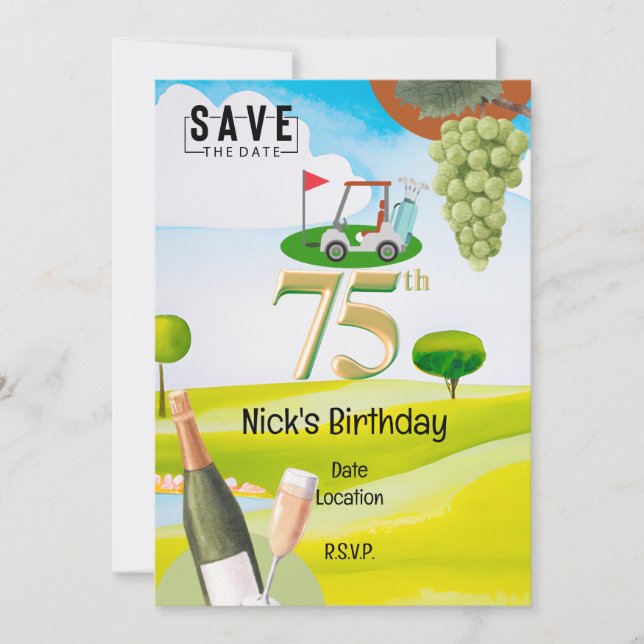 Convites 75.º aniversário do Golfer no campo de golfe (Frente)