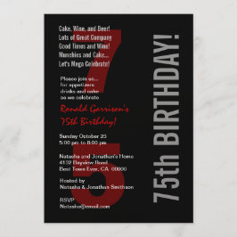 Convites 75.º Aniversário Moderno Vermelho Branco Preto
