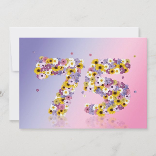 Convites 75.a Festa de aniversário, com letras floridas (Frente)