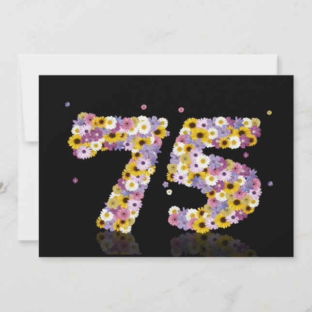 Convites 75.a Festa de aniversário, com letras floridas (Frente)