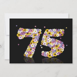Convites 75.a Festa de aniversário, com letras floridas