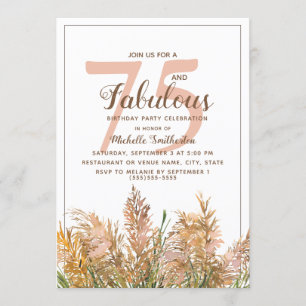 Convites 75 Fabuloso Capim-dos-Pampas em Branco Aniversário