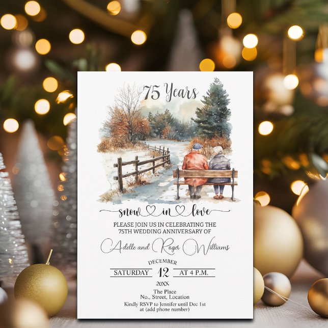 Convites 75th Wedding Anniversary Winter Landscape Romantic (Criador carregado)