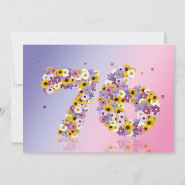 Convites 76.a Festa de aniversário, com letras floridas (Frente)