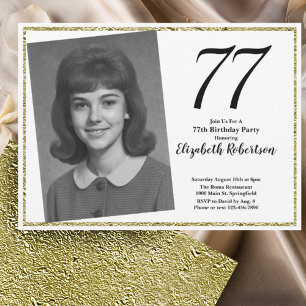 Convites 77º Personalizado Foto Branco e Dourado