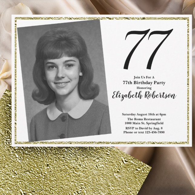 Convites 77º Personalizado Foto Branco e Dourado  (Criador carregado)