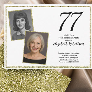 Convites 77º Personalizado Foto Branco e Dourado
