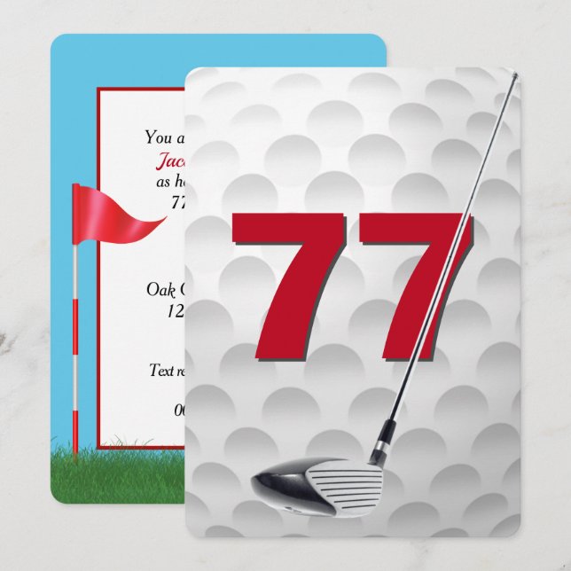 Convites 77th Birthday Golf Theme Party (Frente/Verso)