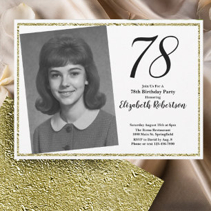 Convites 78ª Foto Personalizada Branco e Dourado 