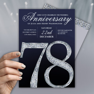 Convites 78º Aniversário Diamante Prata Azul Marinho Modern