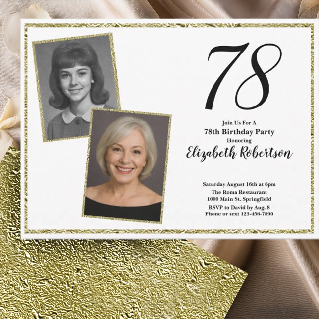 Convites 78º Personalizado Foto Branco e Dourado  (Criador carregado)