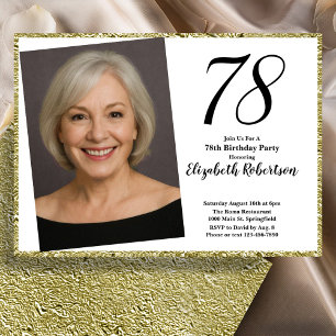 Convites 78º Personalizado Foto Branco e Dourado