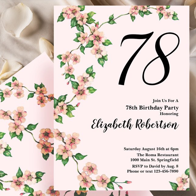 Convites 78.º Aniversário Floral de Rosa Esbranquiçada (Criador carregado)