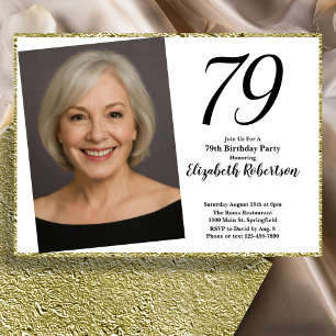 Convites 79º Branco e Dourado Foto Personalizada