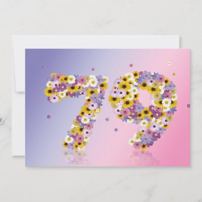 Convites 79.a Festa de aniversário, com letras floridas (Frente)