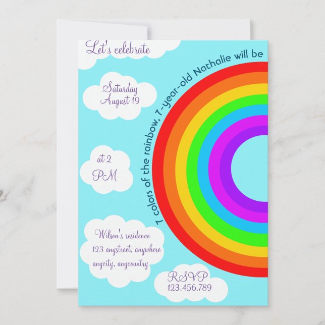 Convites 7 aniversário 7 cores do arco-íris (Frente)