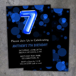 Convites 7 Birthday Balloons Kids Blue Boy Party