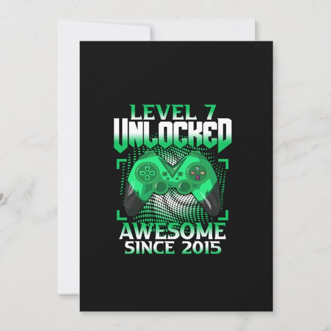 Convites 7 Birthday Boy Video Gamer Nível 7 Desbloqueado (Frente)