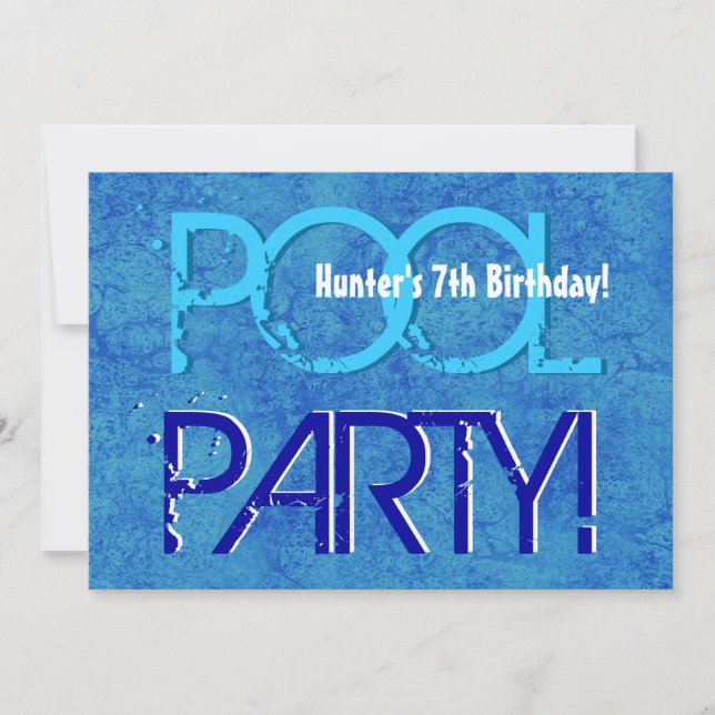 Convites 7 Birthday Kid's Piscina Party Blue V07 (Frente)