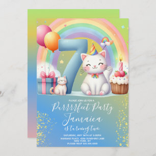 Convites 7 Birthday Kitten Rainbow Party