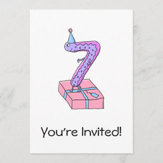 Convites 7 Birthday Pink e Roxo Cartoon.