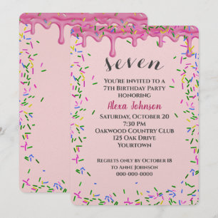 Convites 7 Birthday Pink Iching E Sprinkles