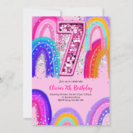 Convites 7 Birthday Rainbow Pink Party