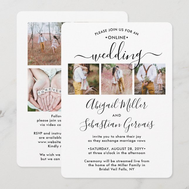 Convites 7 Cerimônia de Casamento Virtual Online Elegante (Frente/Verso)