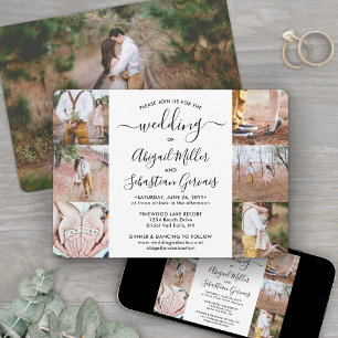 Convites 7 Colagem de Fotos Elegante Caligrafia Moderna Cas