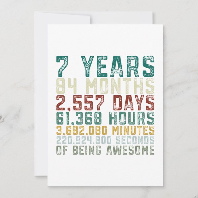 Convites 7 de 7o anos aniversário velho da menina do menino (Frente)