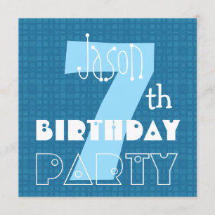 Convites 7 de Aniversário do Menino Branco Azul de Sete An