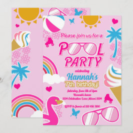 Convites 7 de Festa de piscina de Aniversário Rapariga Mali