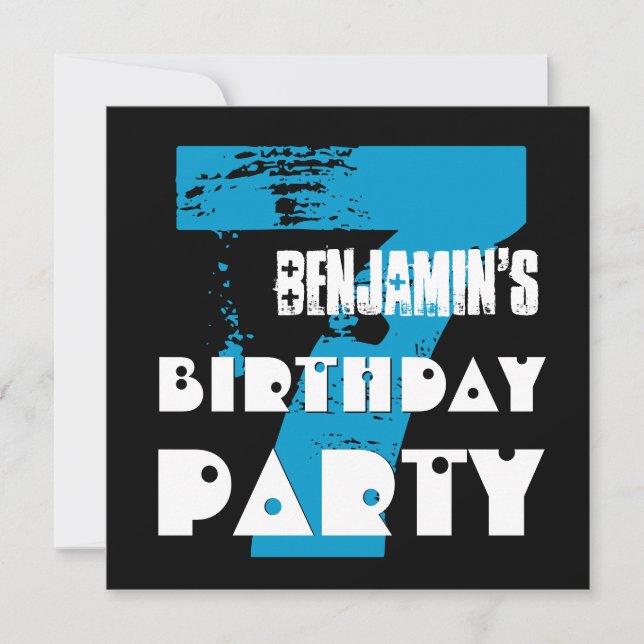 Convites 7 Festa de aniversário Design Grunge De 7 Anos (Frente)