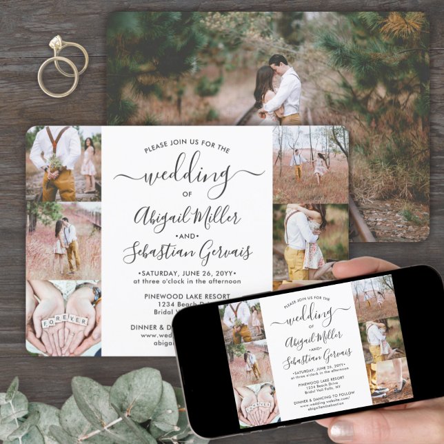 Convites 7 Foto Colagem Elegante Moderna Caligrafia Casamen (Criador carregado)