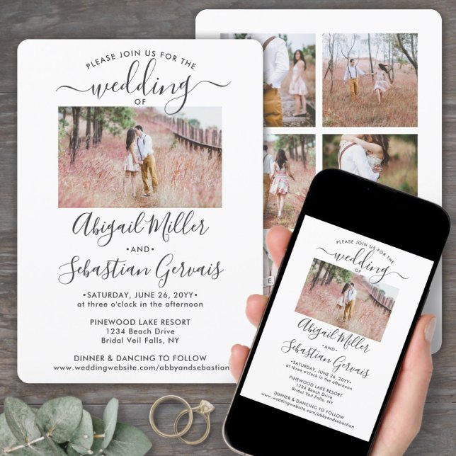 Convites 7 Foto Simples Caligrafia Moderna Casamento Elegan (Criador carregado)