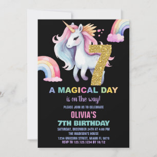 Convites 7 Rainbow Unicorn Birthday Invisions watercolo