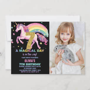 Convites 7 Unicorn Aniversário Invasões Pretos com Foto