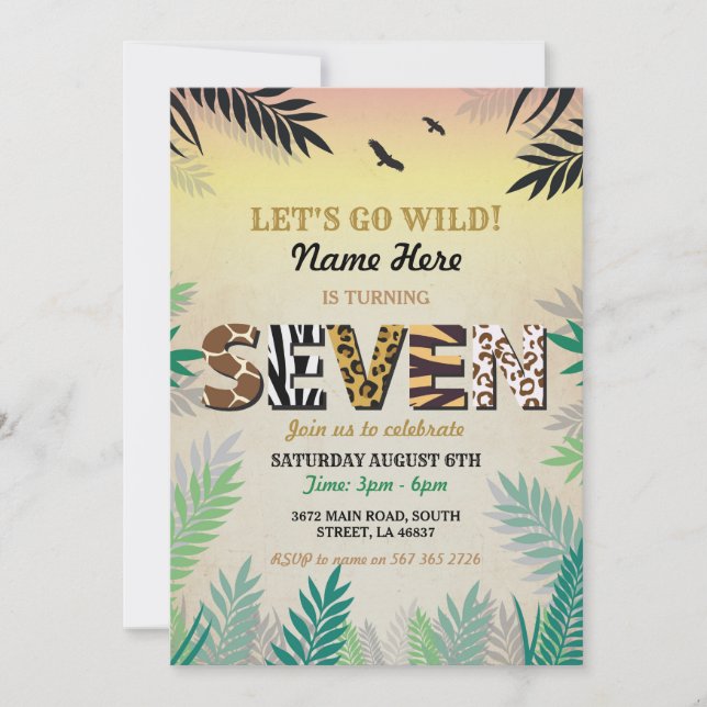Convites 7o O JARDIM ZOOLÓGICO do safari da festa de (Frente)