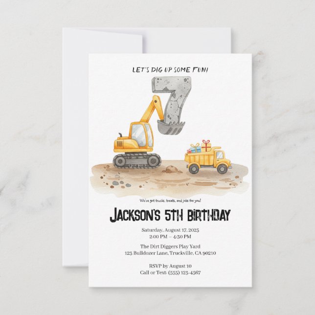 Convites 7th Birthday Construction Boy Birthday Invitation (Frente)