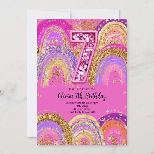 Convites 7th Birthday Girls Invitation (Frente)