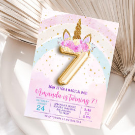 Convites 7th birthday unicorn invitation, Editable seventh