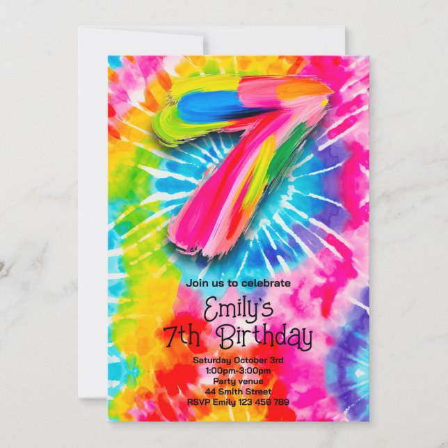 Convites 7th Tie Dye Birthday (Frente)