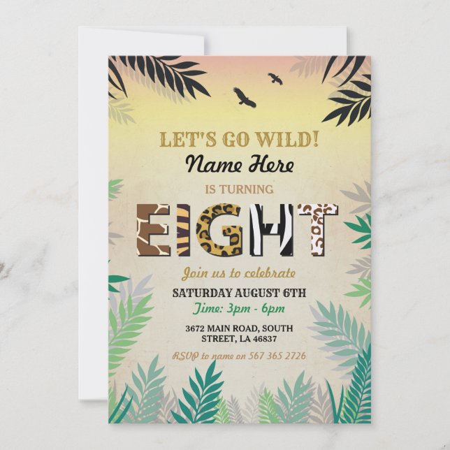 Convites 8ª Festa de aniversário Safari ZOO Convidado (Frente)