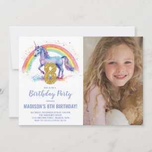 Convites 8ª foto do Rainbow Unicorn Birthday Invtions