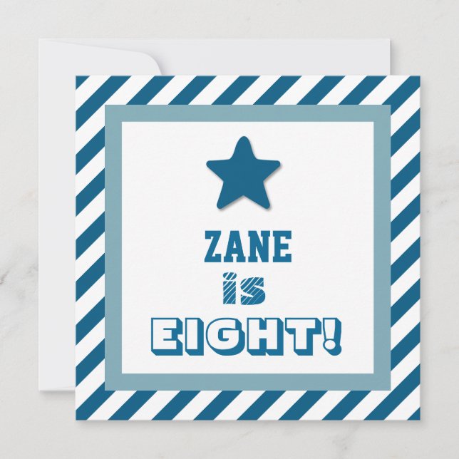 Convites 8º Aniversário Azul Festivo Stripes Blue Star V07 (Frente)