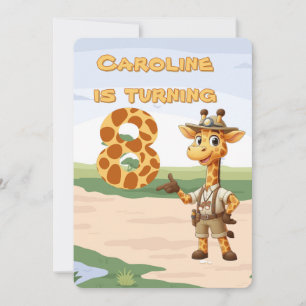 Convites 8º aniversário Explorador Fofo Girafa na savana