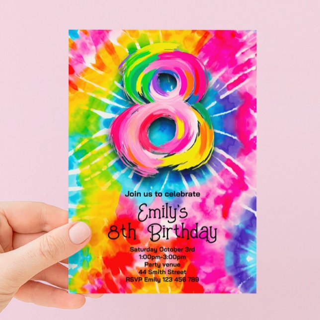 Convites 8º Aniversário Tie Dye (Criador carregado)