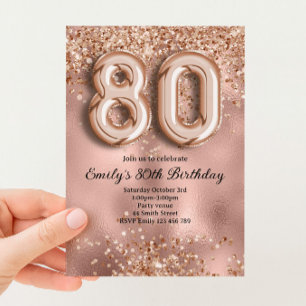 Convites 80º Aniversário Brilho Dourado Rosa