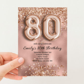 Convites 80º Aniversário Brilho Dourado Rosa